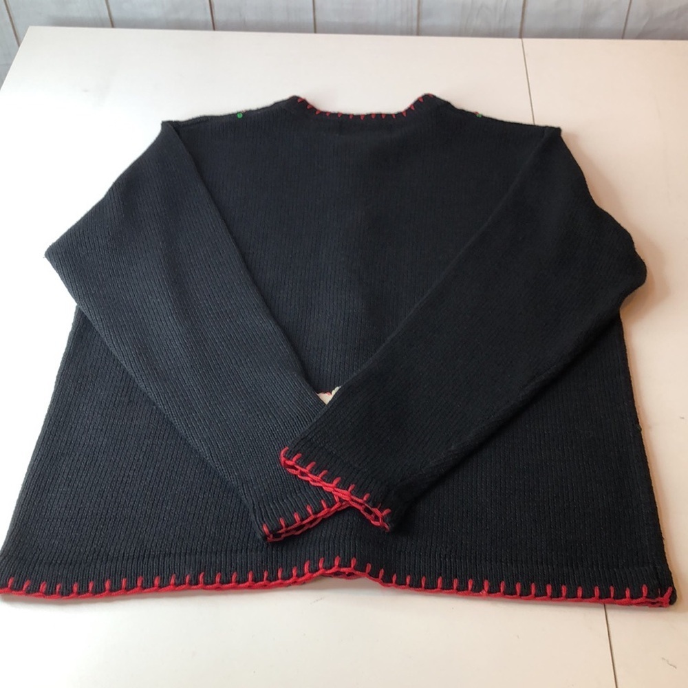 Vintage LEMON GRASS Festive Black Red Sequin Embellished Cardigan Sweater PM - Picture 11 of 13